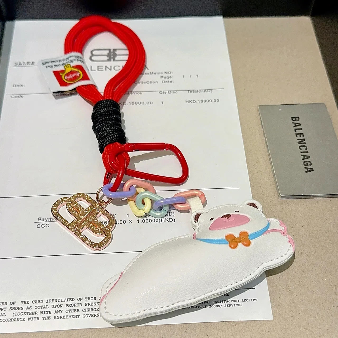 Balenciaga White Red Leather Bear Charm Multicolor Resin Chain Links Phone Accessory