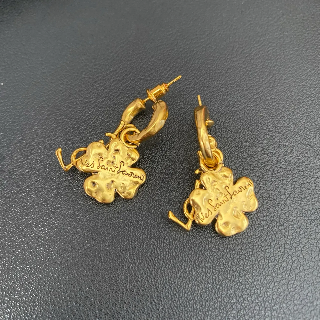Saint Laurent Clover YSL Monogram Gold-Tone Hoop Earrings
