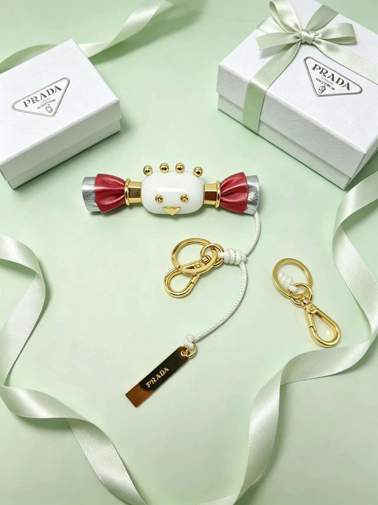 Prada Pink Gold Candy-Shaped Charm Leather Bow Detail Crossbody Bag
