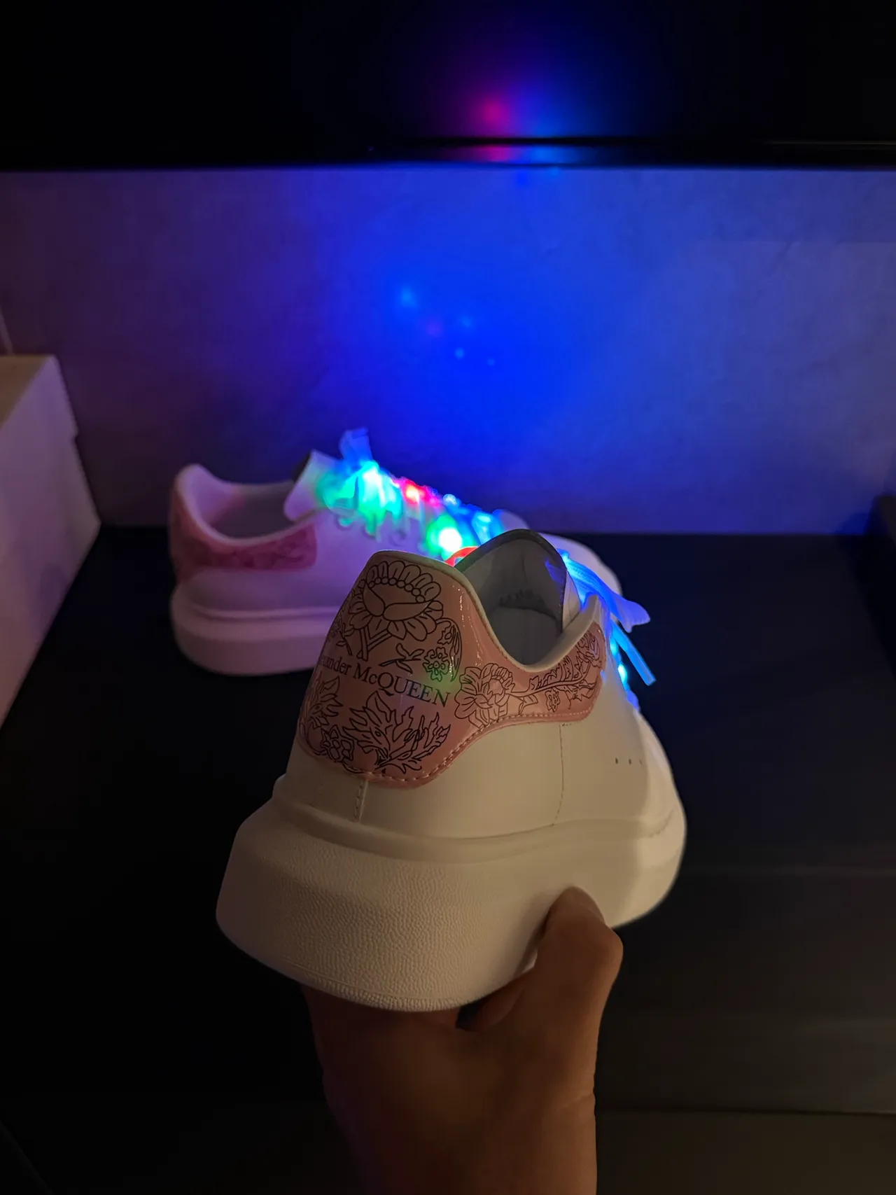Alexander McQueen White Pink Platform Sole Leather Upper Lifestyle Sneakers