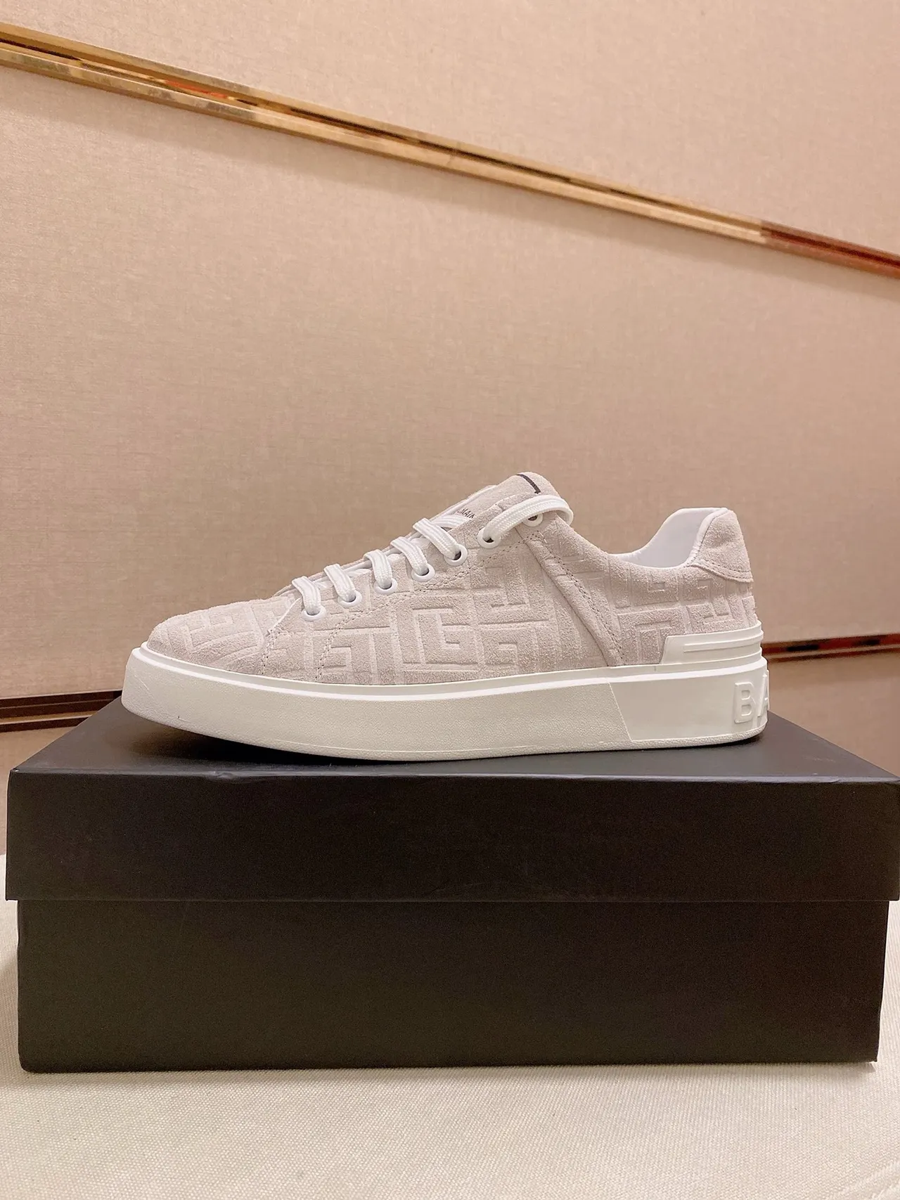 Balenciaga Beige White Monogrammed Suede Upper Chunky Platform Sole Lifestyle Sneakers