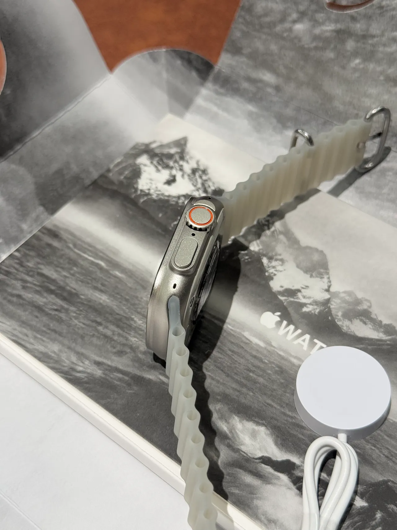 Apple Gray Orange Square Case Action Button Sports Watch