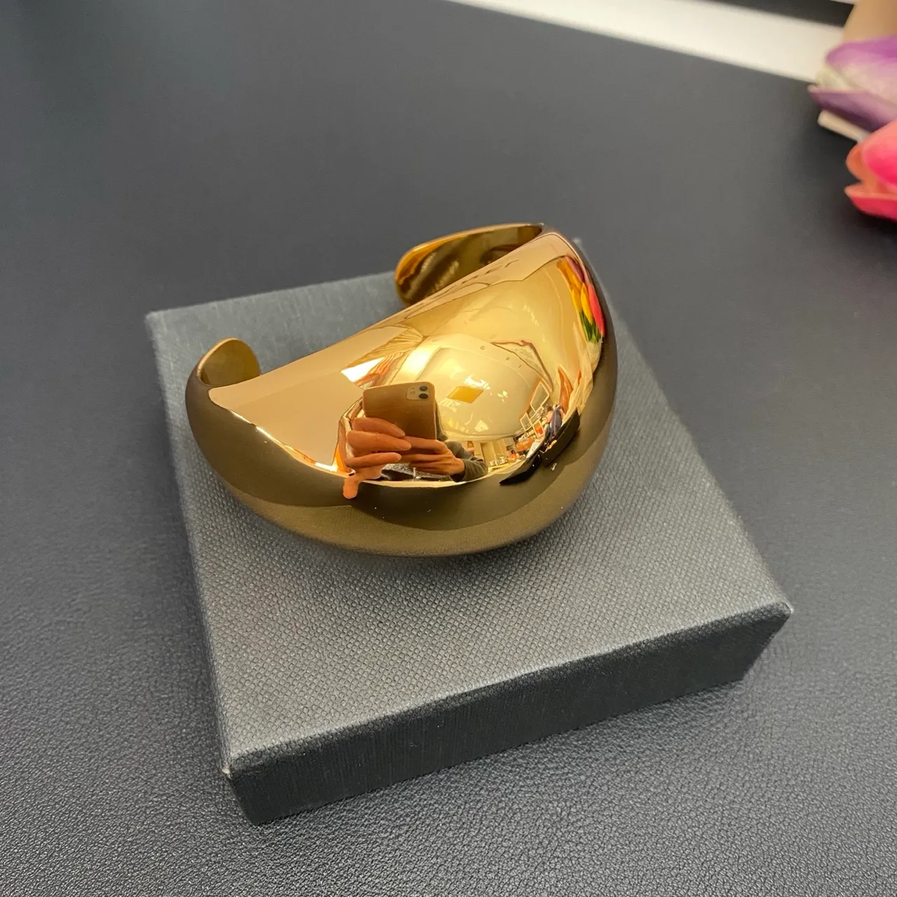 Saint Laurent Wide High-Polish Gold Cuff Bracelet