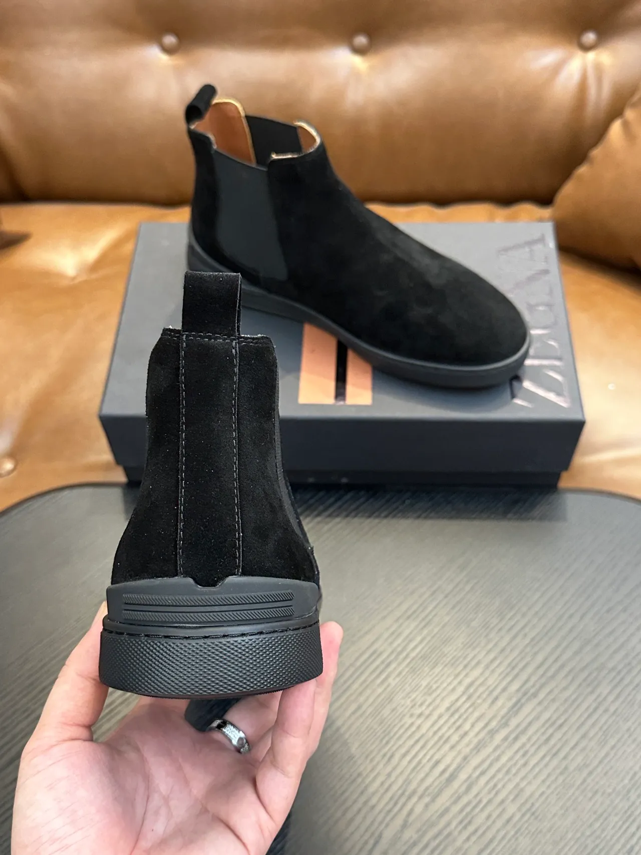 Zegna Black Suede Chelsea Boots