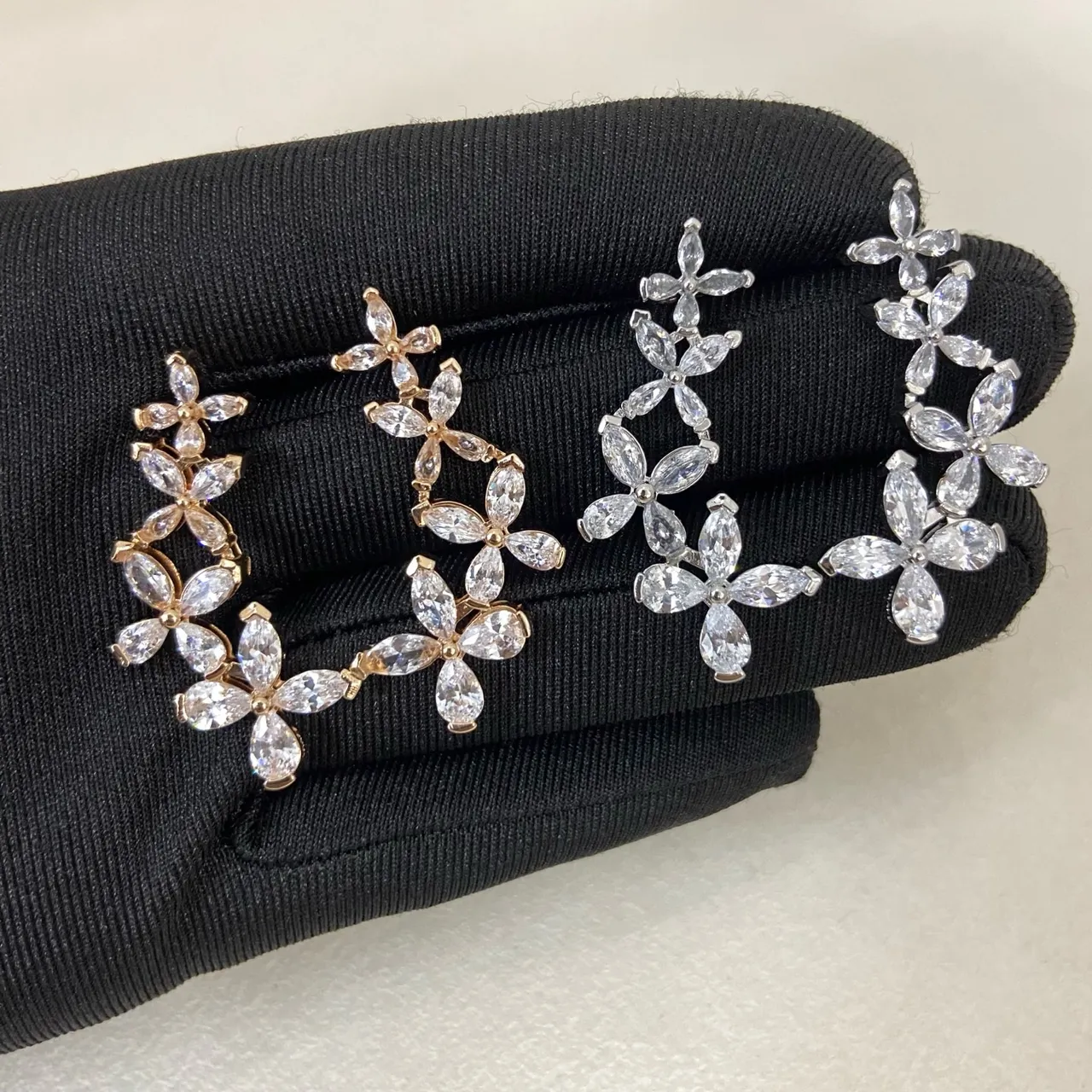 Floral Marquise-Cut Crystal Dangling Earrings