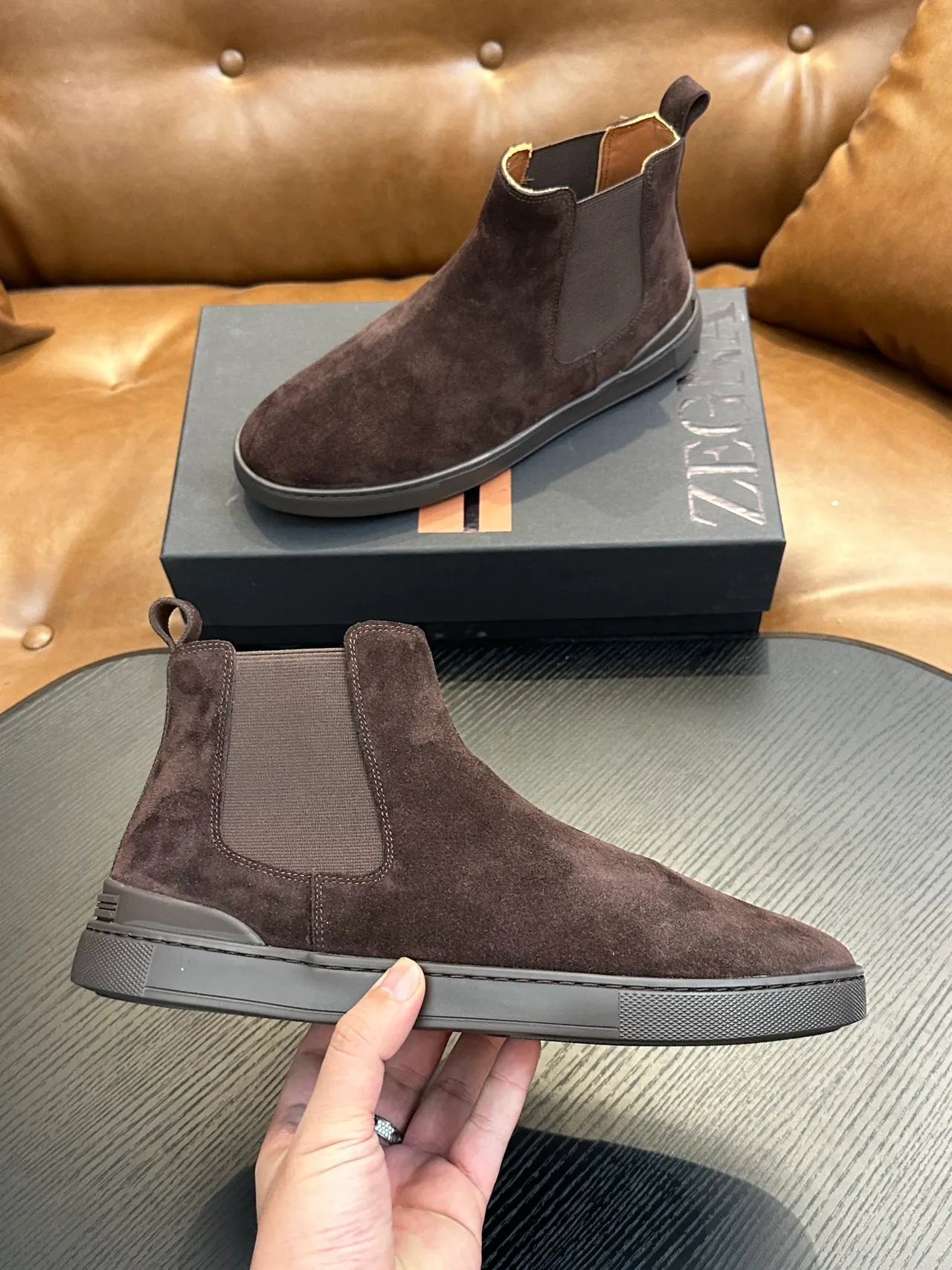 Zegna Brown Suede Chelsea Boots