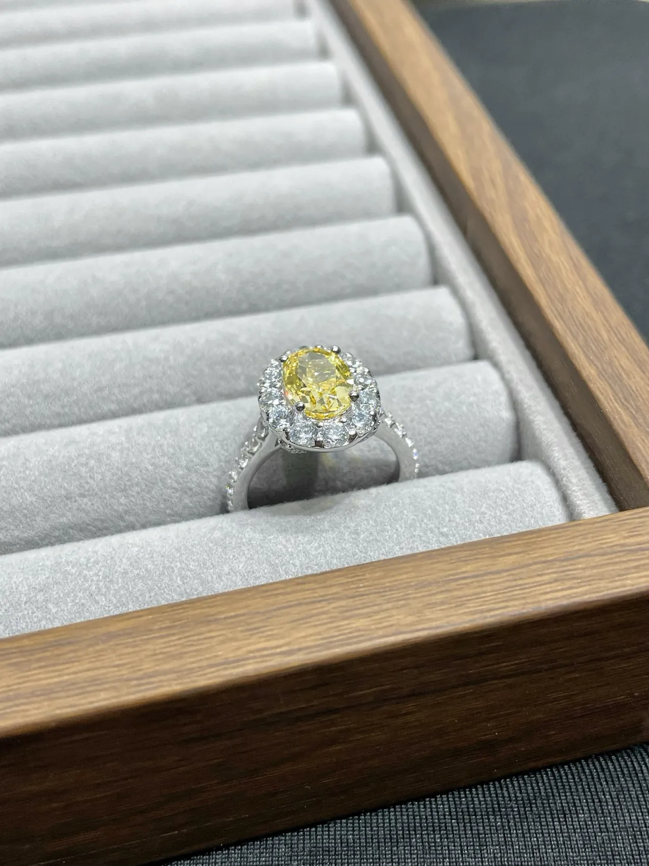 Oval Yellow Gemstone Double Halo Pavé Ring