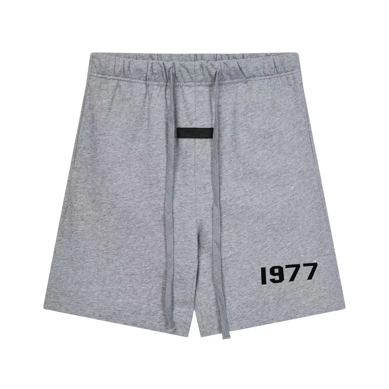Gray Black Drawstring Waist Side-Printed Numeric Logo Shorts