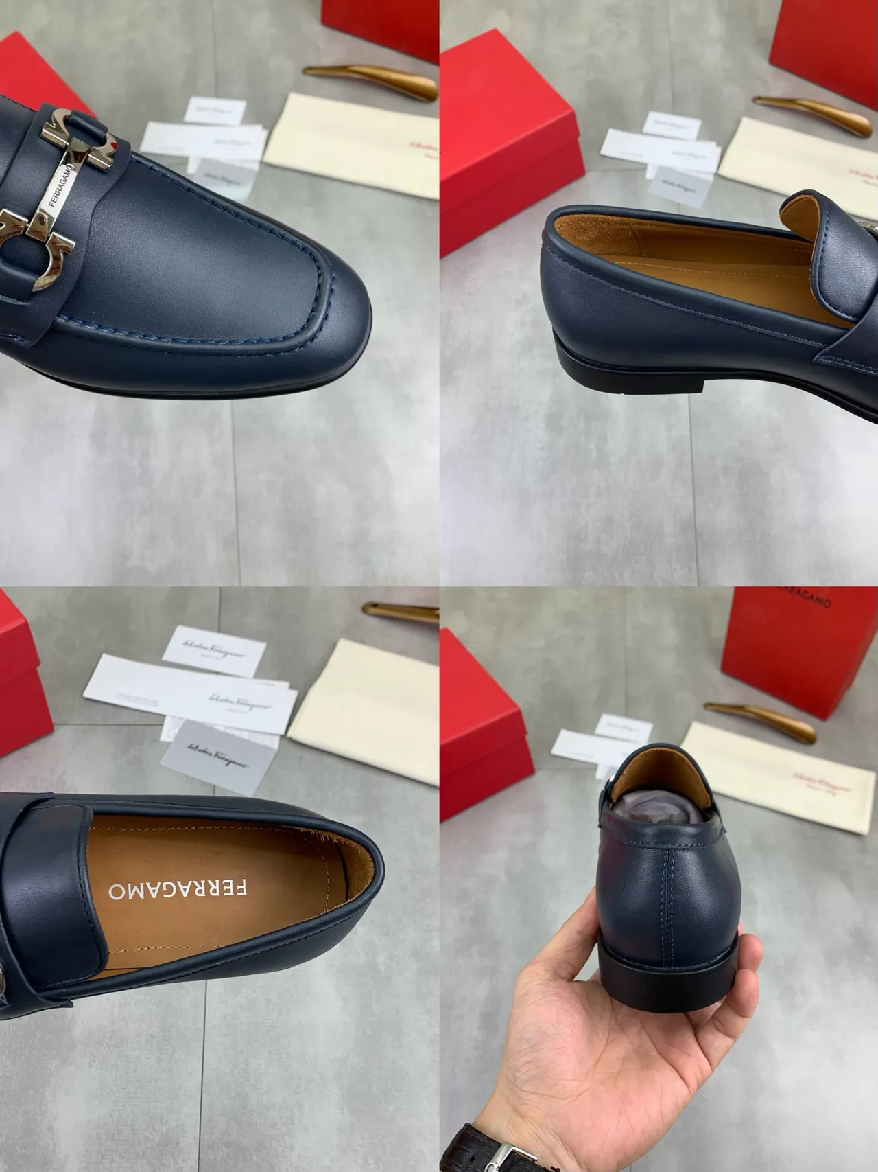 Salvatore Ferragamo Gancini Loafer Navy Leather Loafers