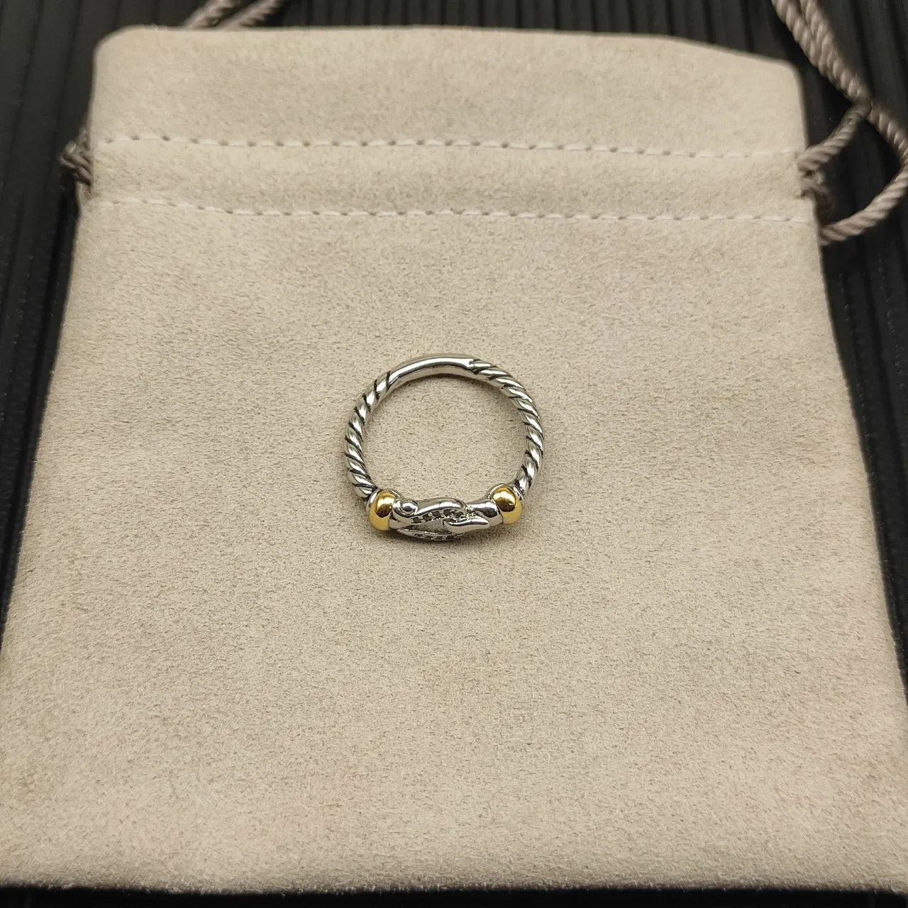 Tiffany & Co. HardWear Silver Gold Rope-Twist Band Double Buckle Motif Ring