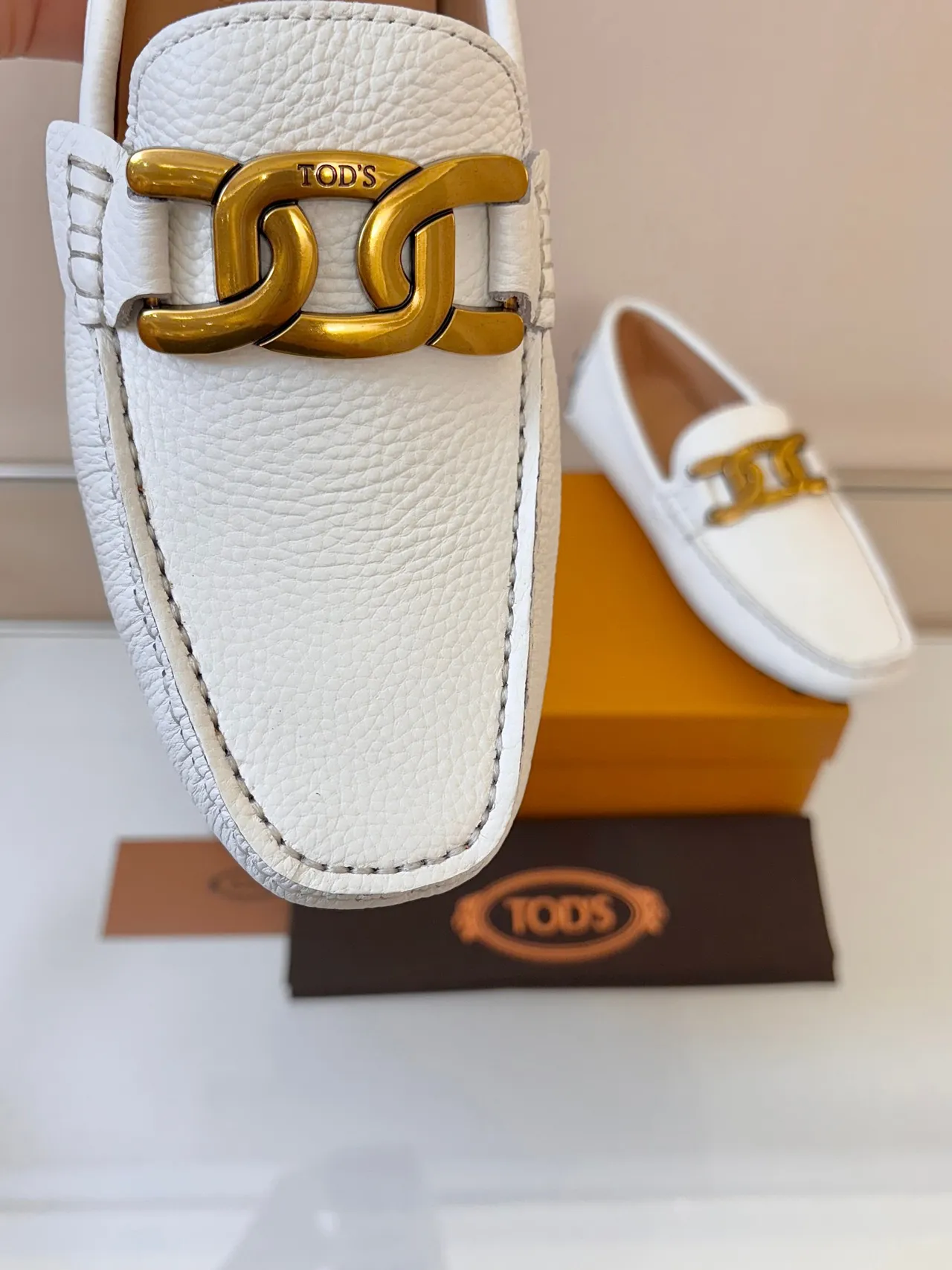 Tod's Double T Loafer White Pebbled Leather Loafers