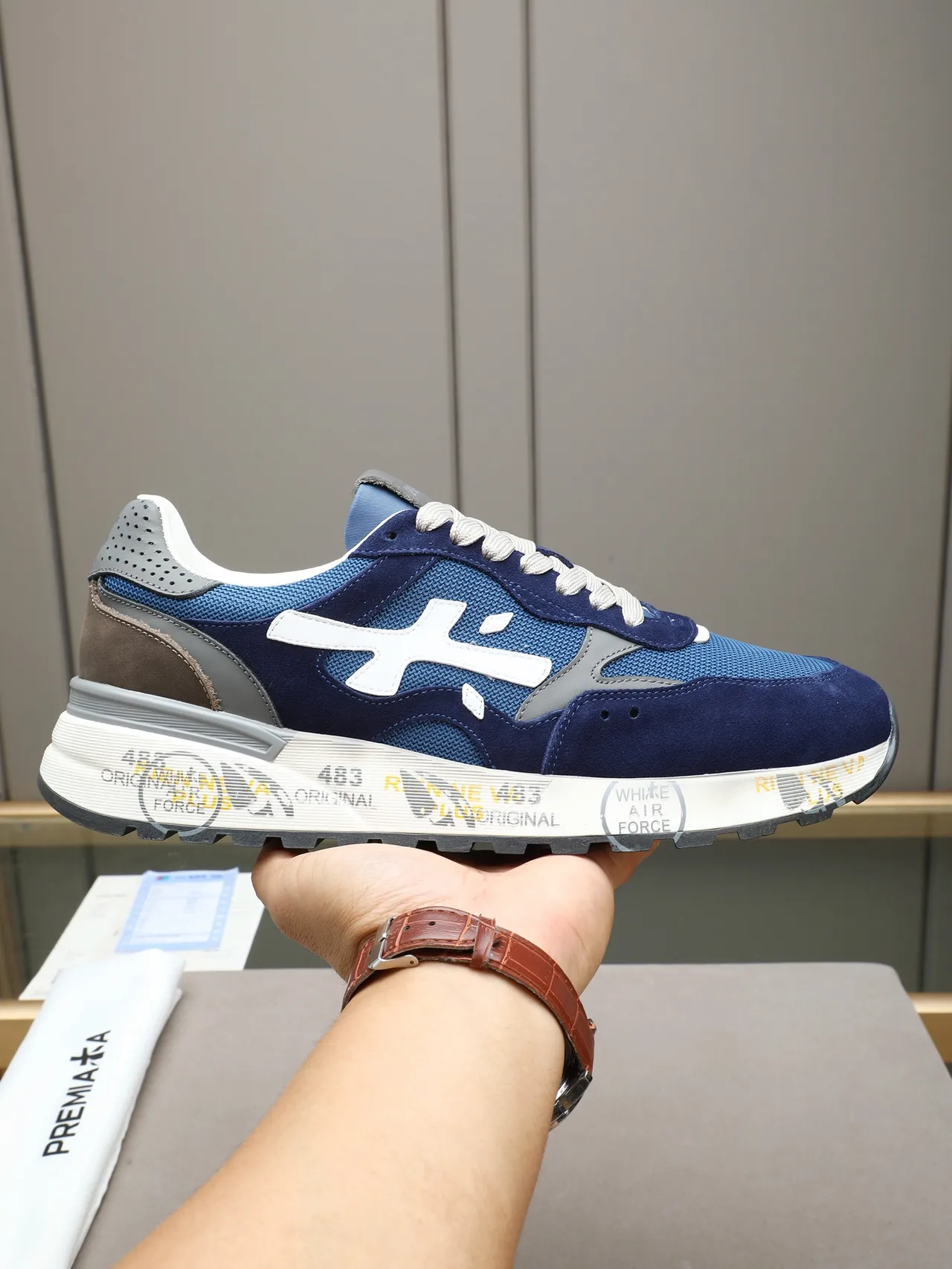 Premiata Navy Blue and White Mixed-Material Lifestyle Sneakers