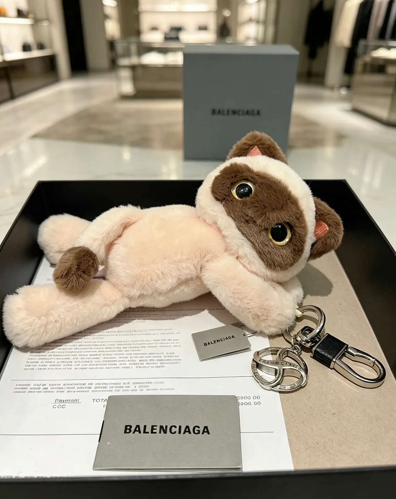 Balenciaga Beige Brown Plush Cat Siamese-Style Coloration Crossbody Bag