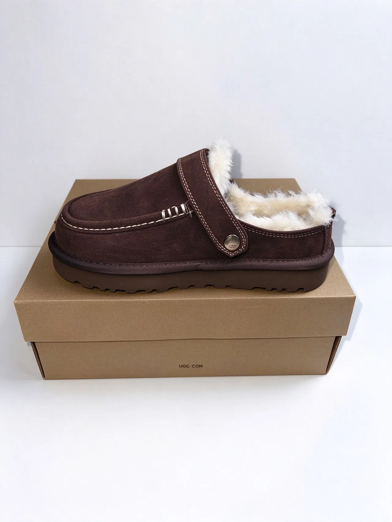 UGG Brown Beige Suede Upper Shearling-Lined Loafer