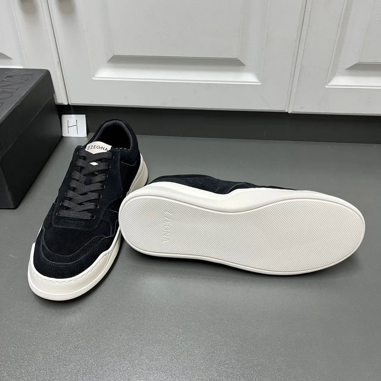 Zegna Lifestyle Sneaker Black White Suede Upper Layered Panel Construction Sneakers
