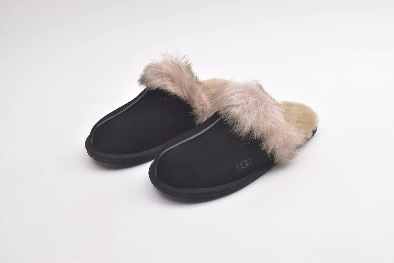 UGG Tasman Black and Beige Shearling Slippers