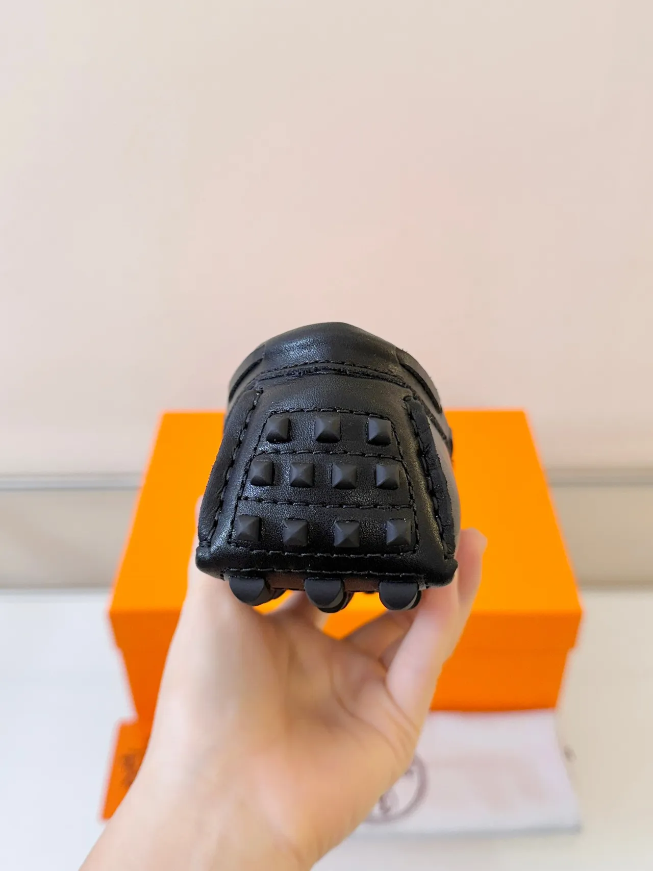 Hermès Oran Black Leather H-Logo Strap Loafers