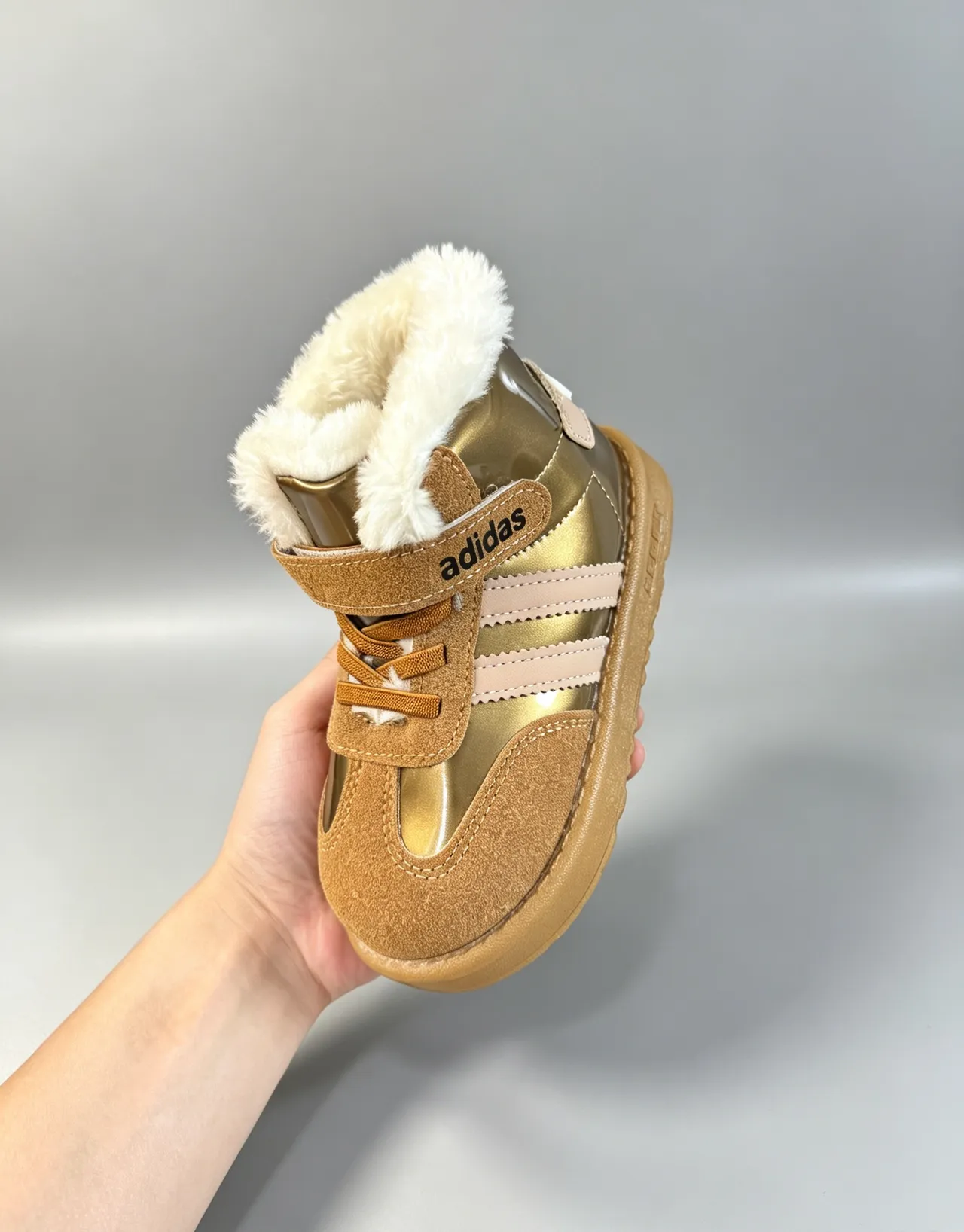 Adidas Brown White Fur-Lined Collar Three-Stripe Side Panel Snow Boots