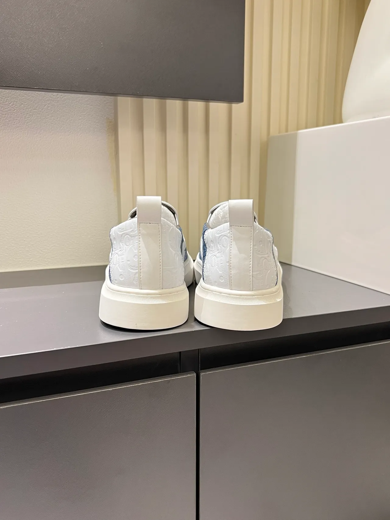 Dior White Navy Slip-On Embossed Leather Lifestyle Sneakers