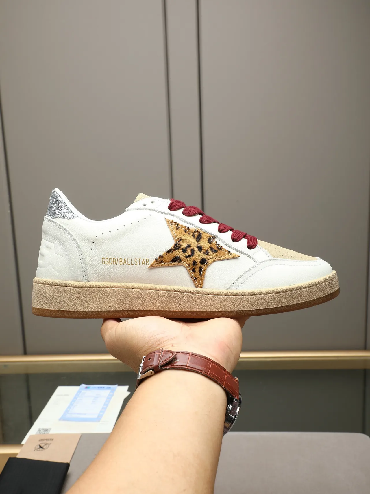 Golden Goose Ball Star White Leopard Star Lifestyle Sneakers