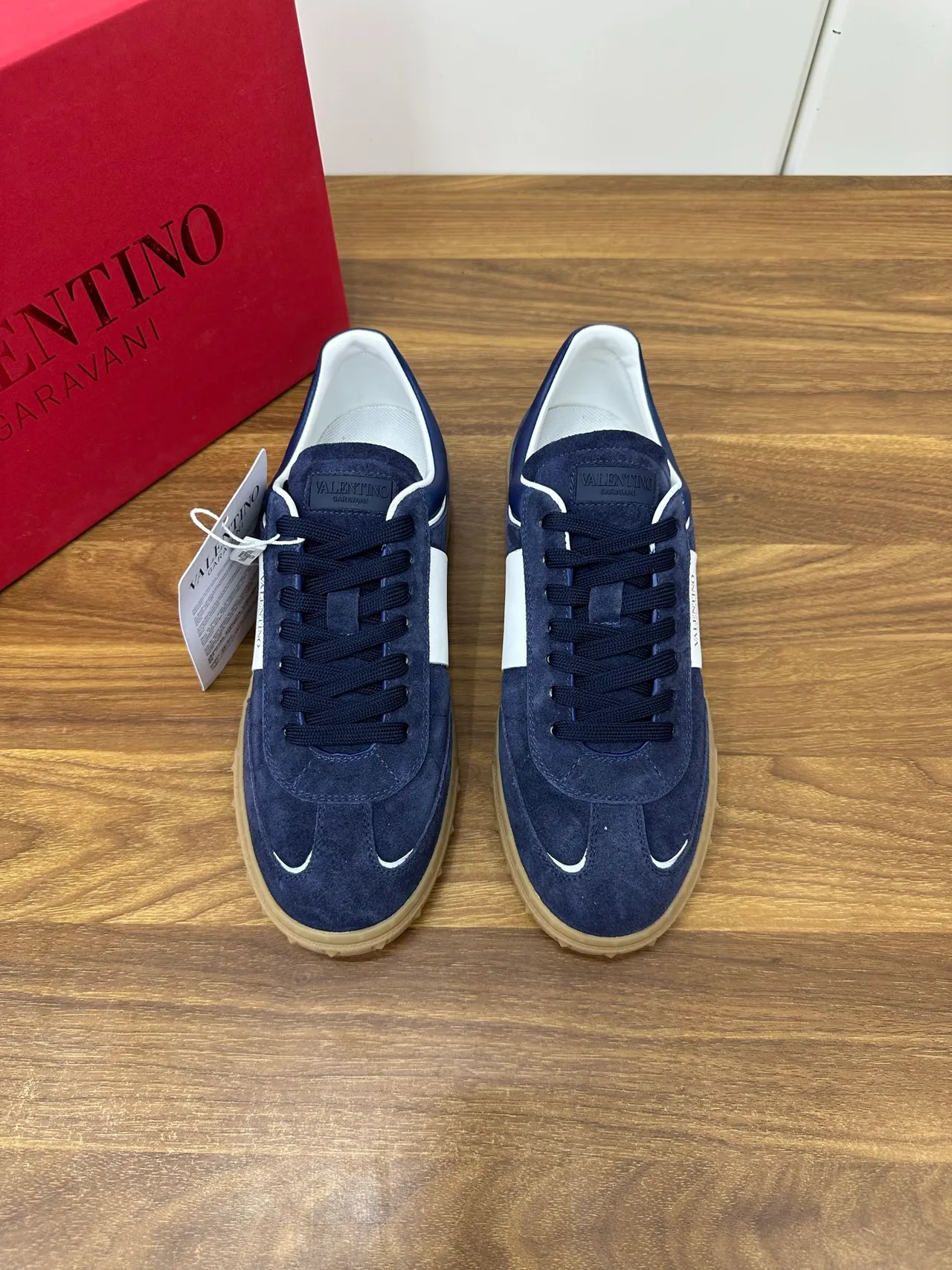 Valentino Navy White Suede Side Stripe Lifestyle Sneakers