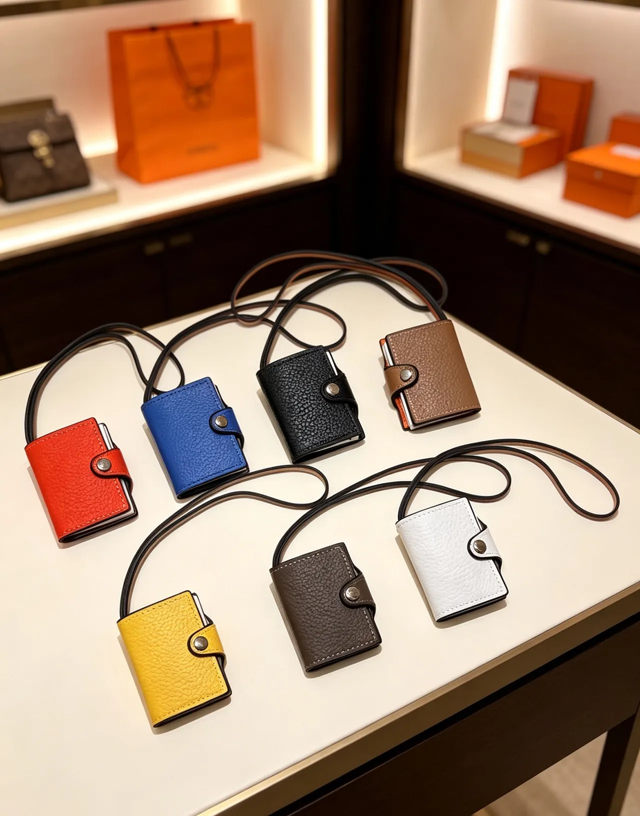 Hermès Multicolor Pebbled Leather Snap-Button Strap Closure Card Holder