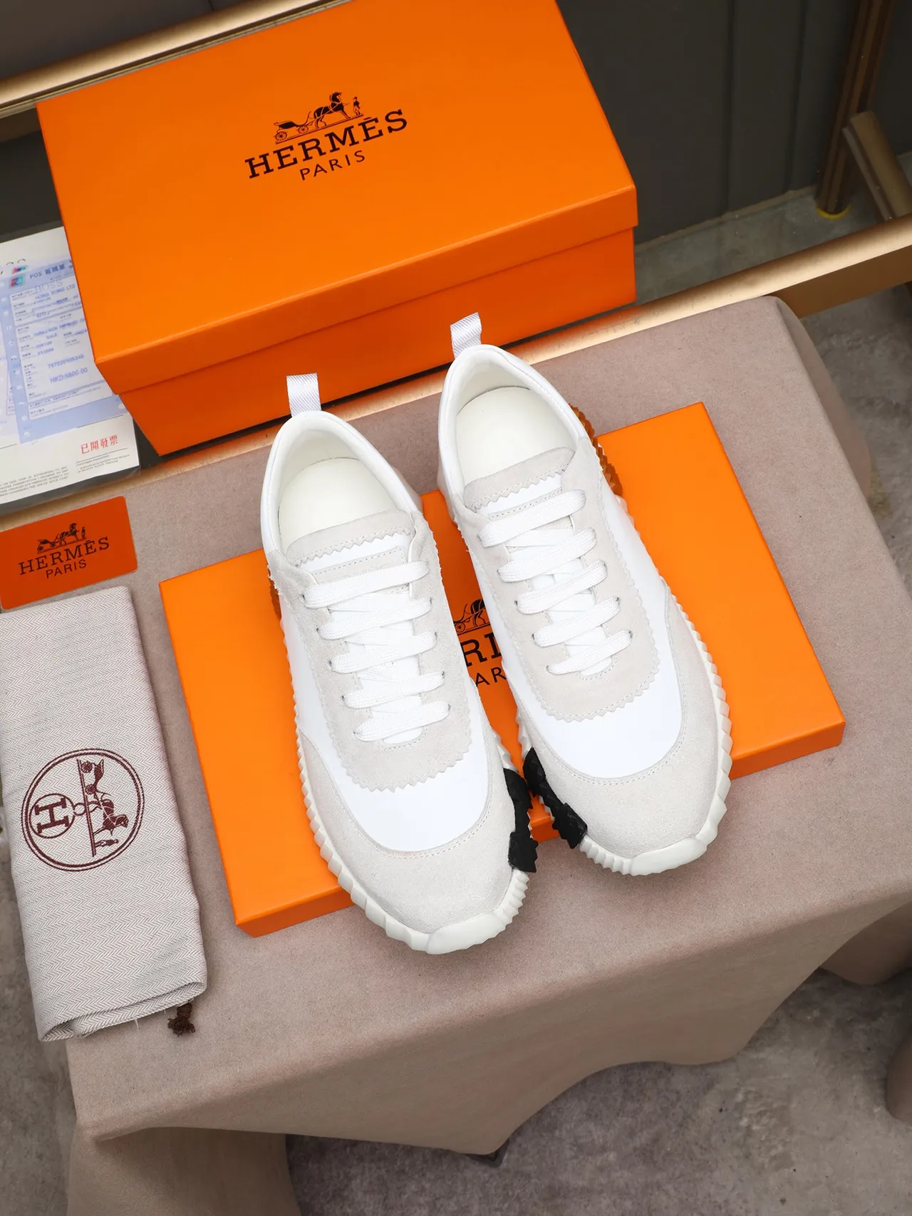 Hermès H Pantin White and Orange Lifestyle Sneakers