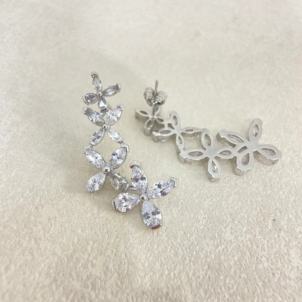 Floral Marquise-Cut Crystal Dangling Earrings