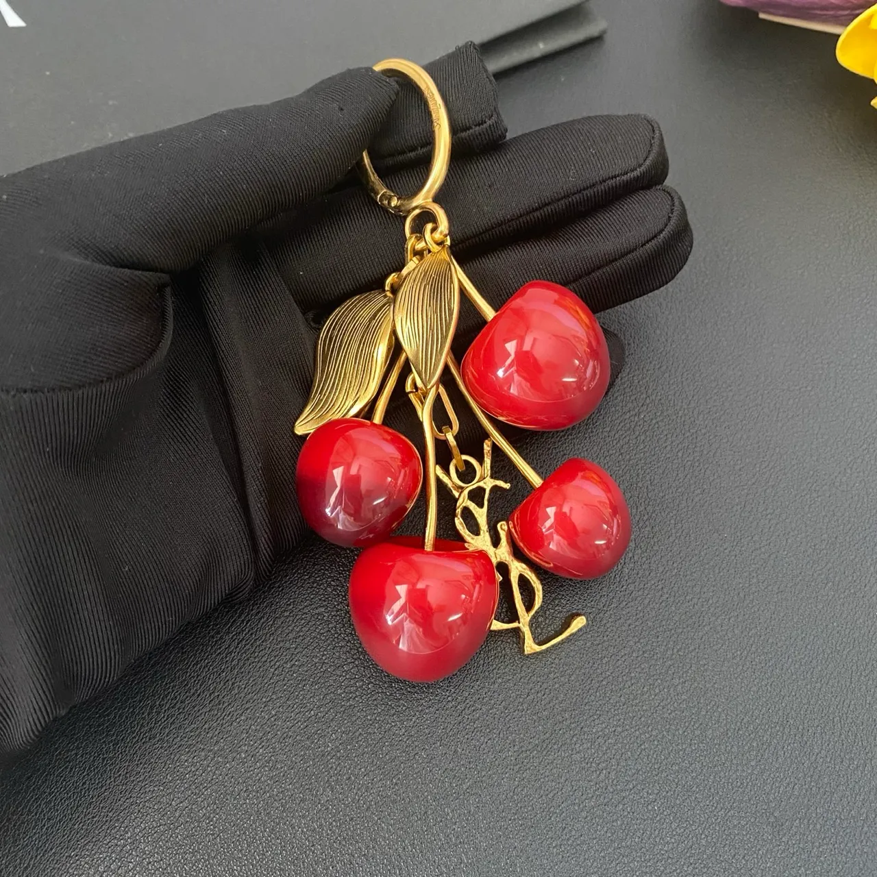 Saint Laurent Cherry Cluster Gold-Tone Resin Brooch