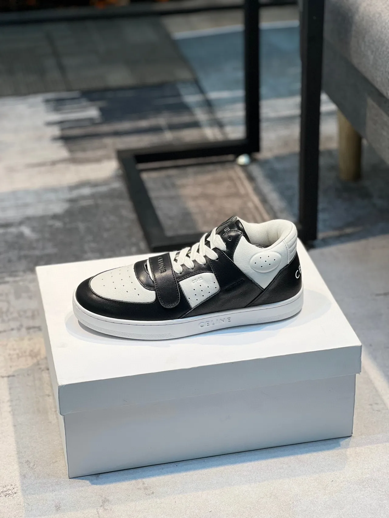 Celine CT-01 Black and White Leather High-Top Lifestyle Sneakers