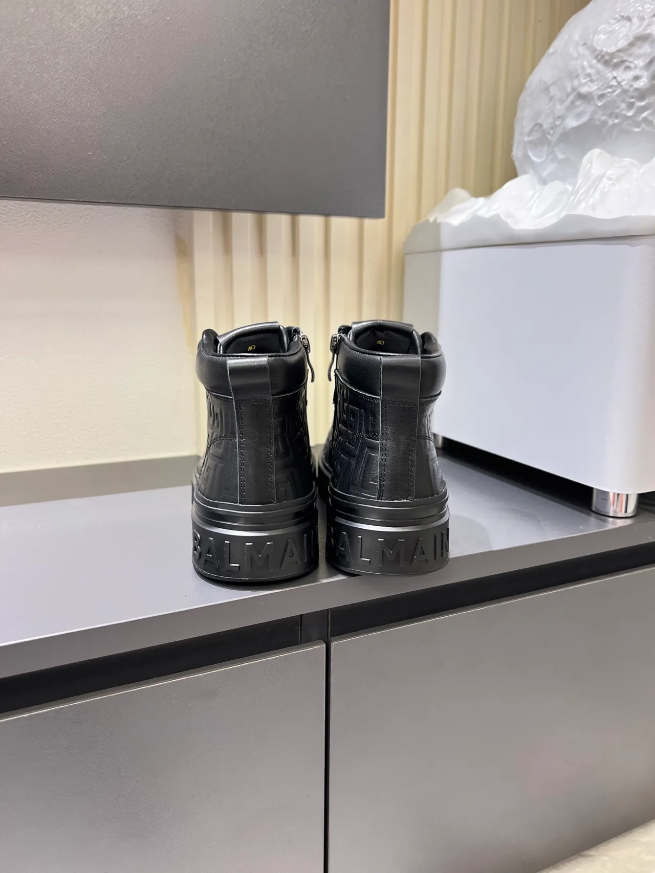 Balmain B-Court Black Embossed Monogram High-Top Lifestyle Sneakers