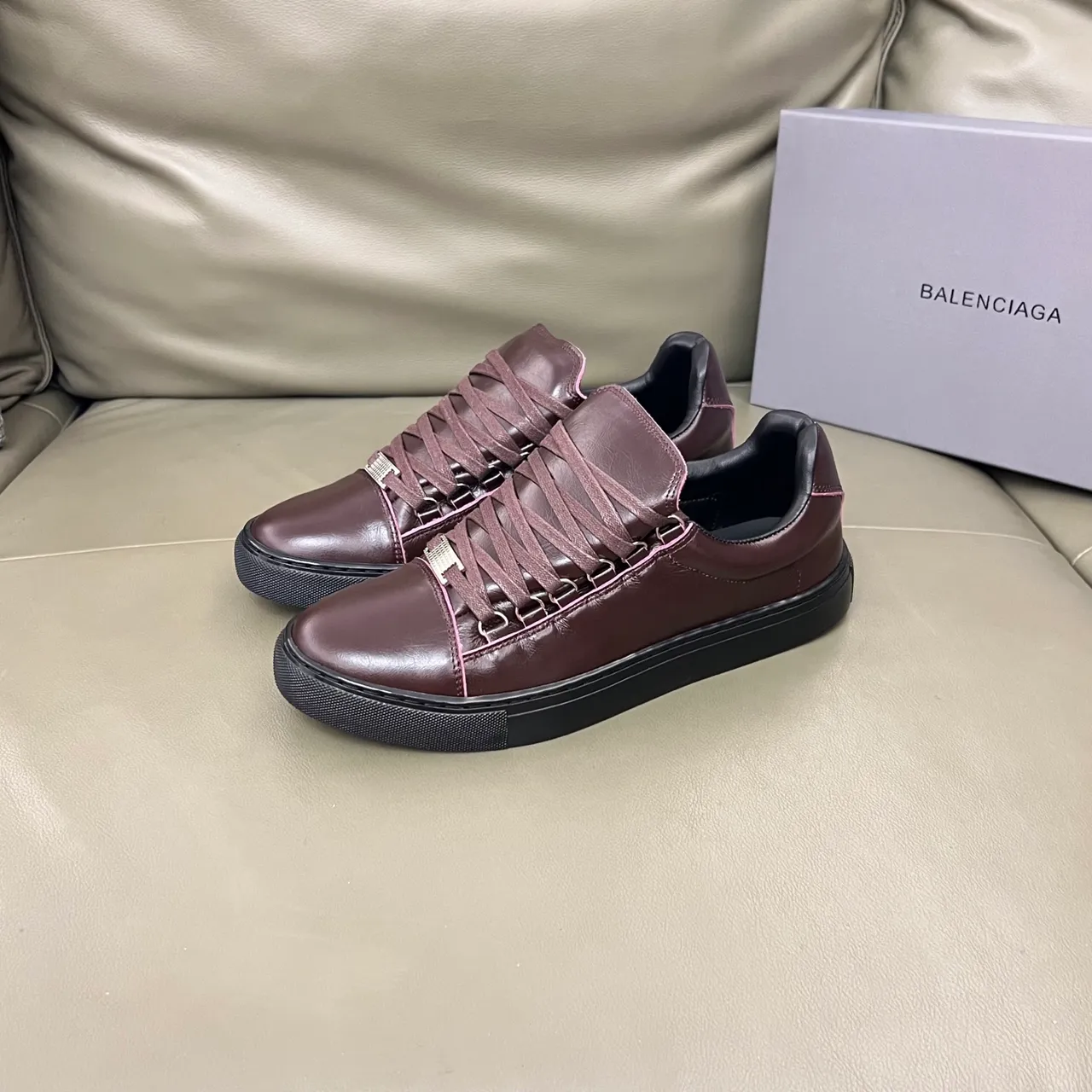 Balenciaga Brown Pink Leather Upper Contrast Piping Lifestyle Sneakers