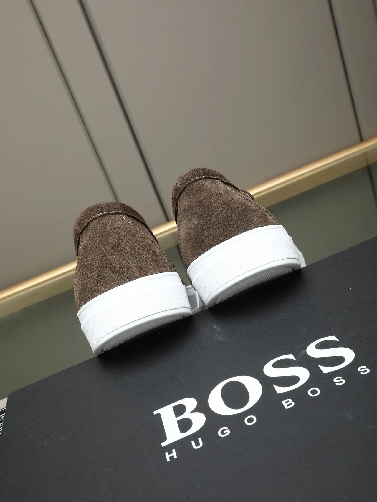 Hugo Boss Brown White Suede Upper Platform Sole Loafer