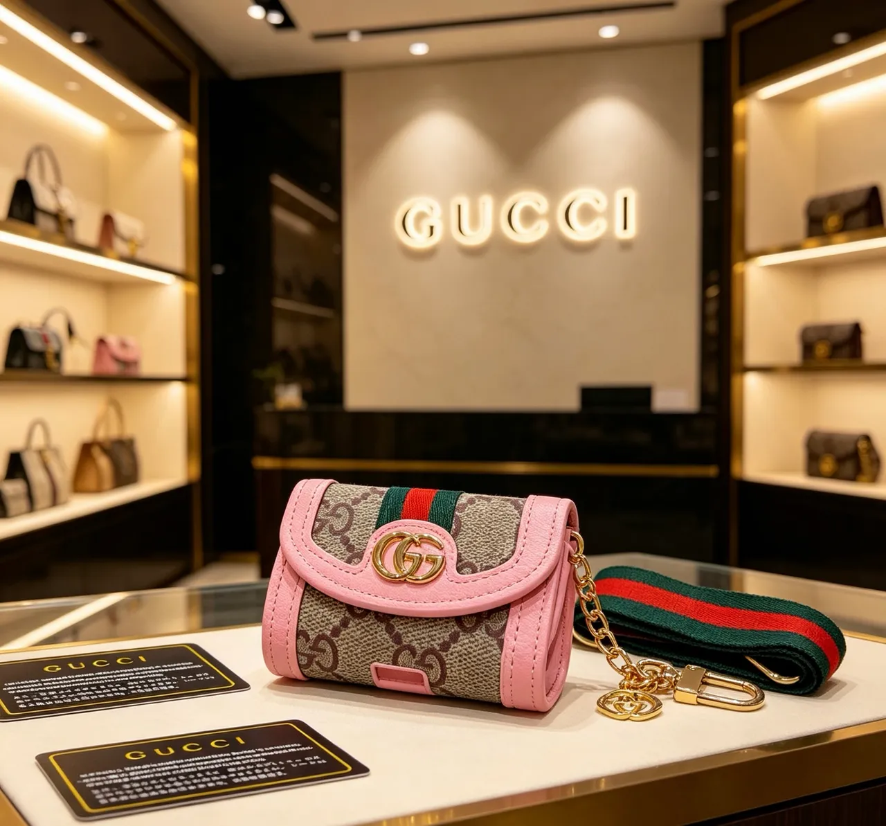 Gucci Ophidia Pink Beige Flap-Top Monogram Canvas Crossbody Bag