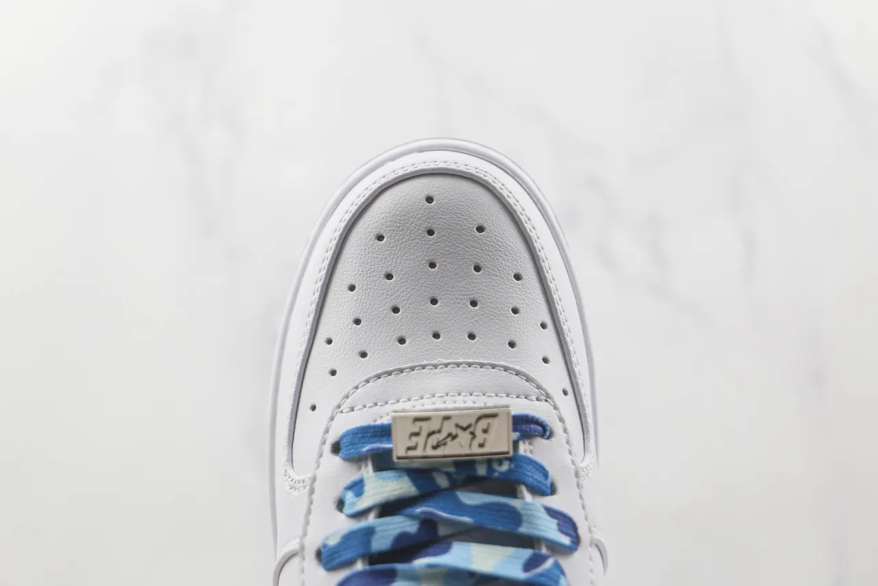 A Bathing Ape White Blue Leather Upper Camo Star Logo Lifestyle Sneakers