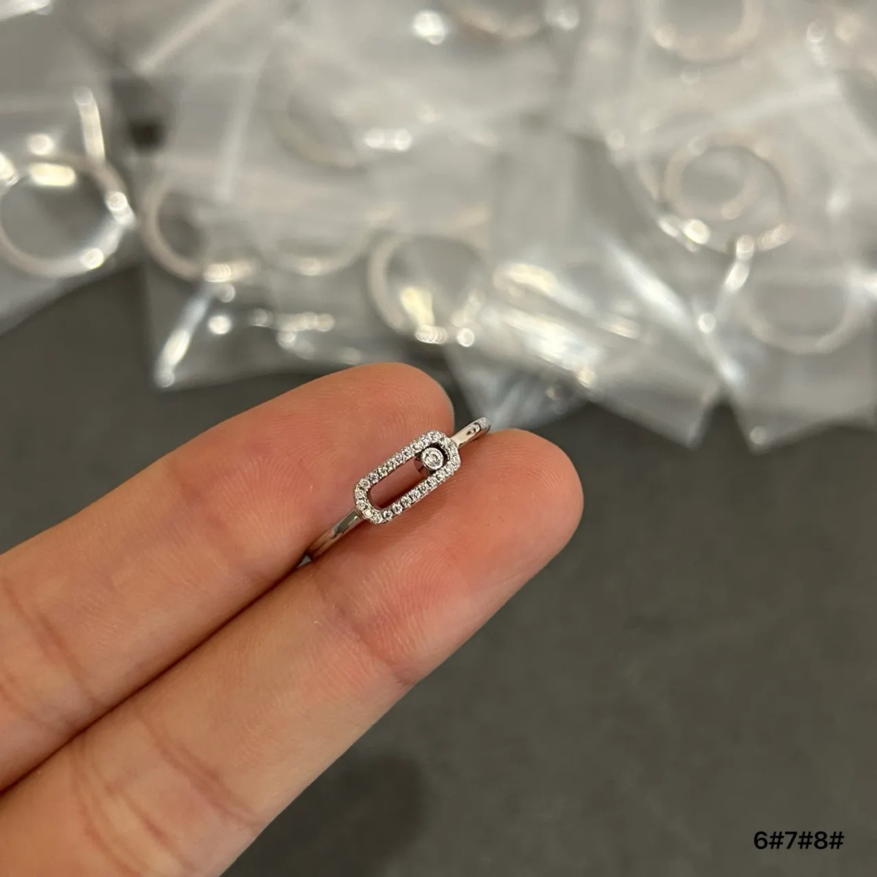 Silver-Tone Pavé-Set Open Rectangular Frame Ring