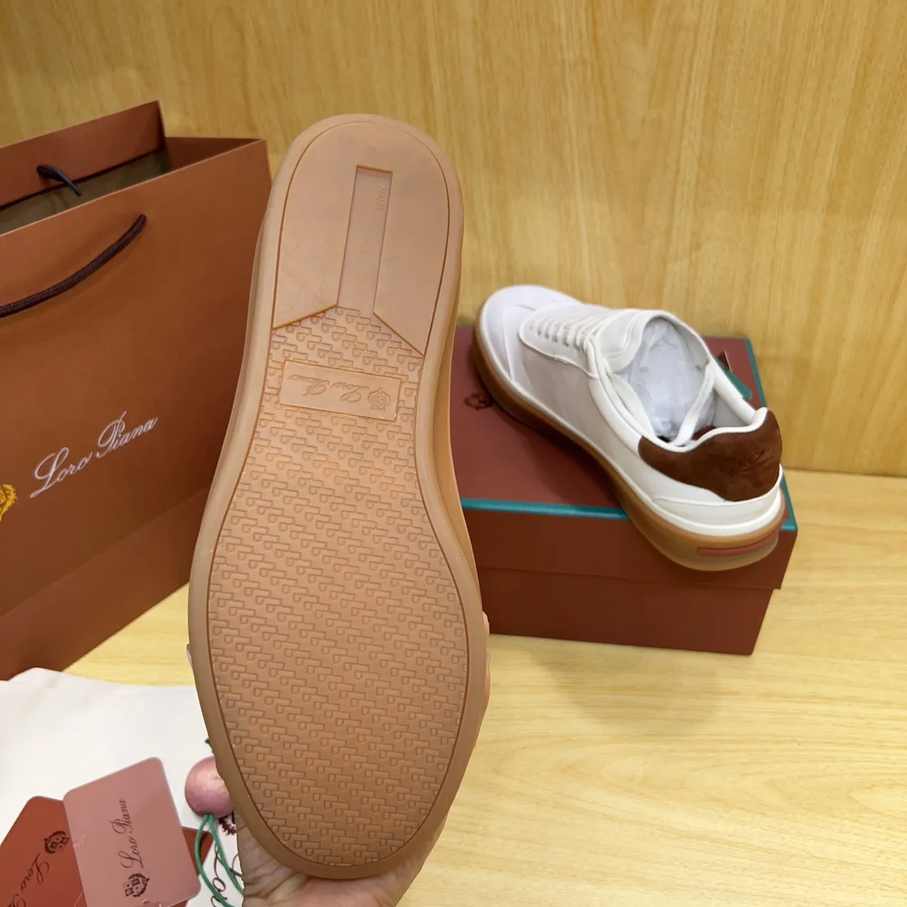 Loro Piana White and Brown Leather Lifestyle Sneaker