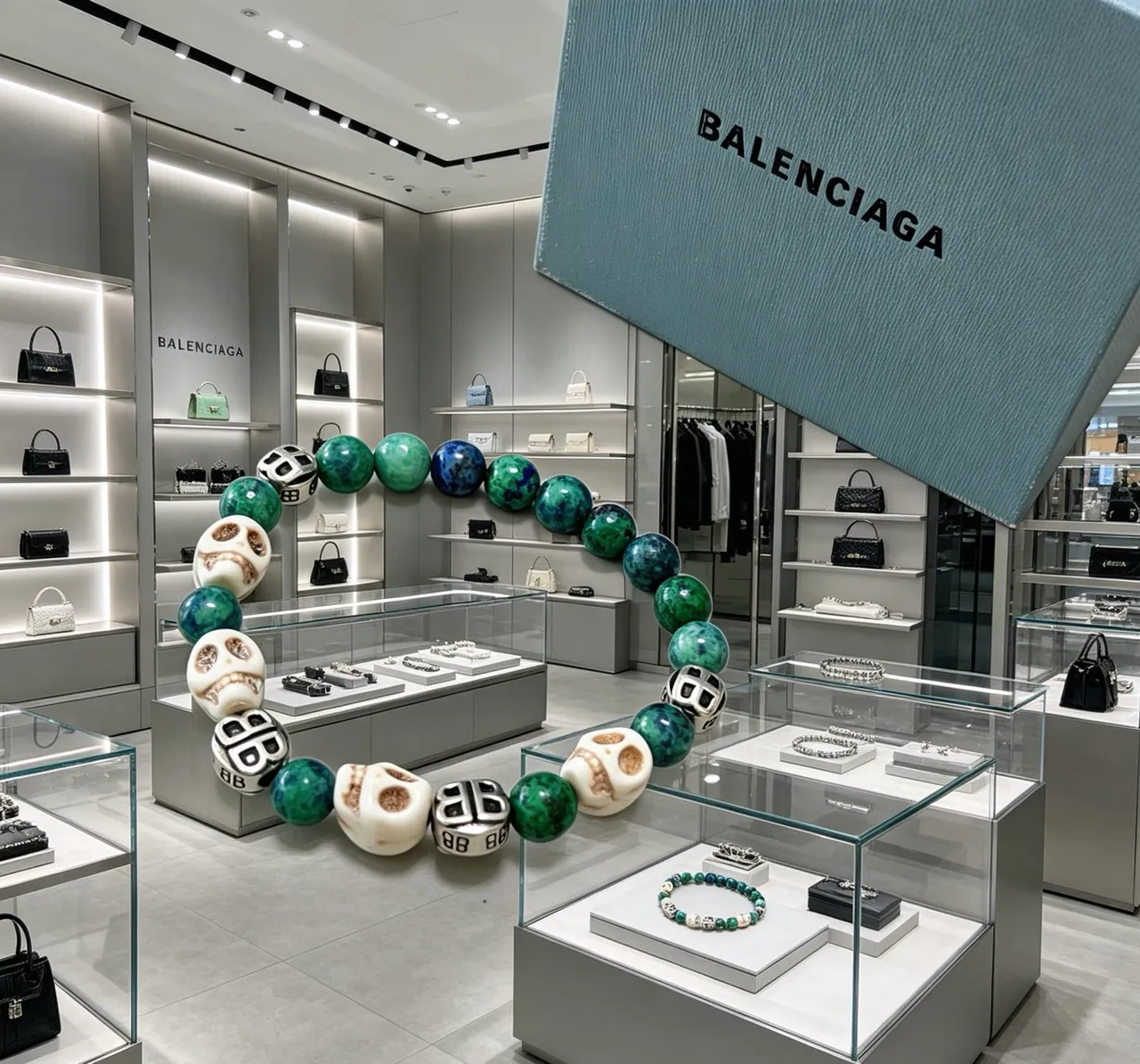 Balenciaga Skull and BB Logo Beaded Bracelet