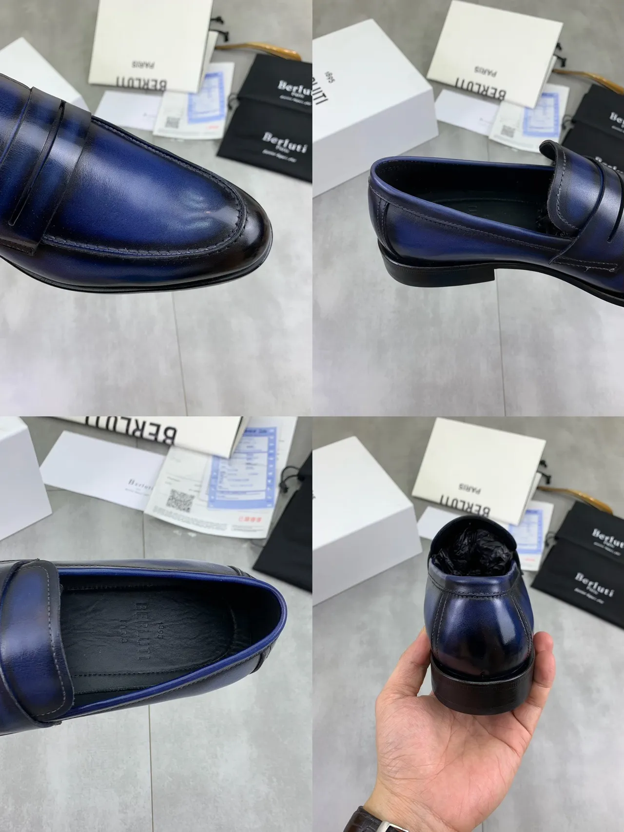 Berluti Two-Tone Blue and Black Penny Loafers
