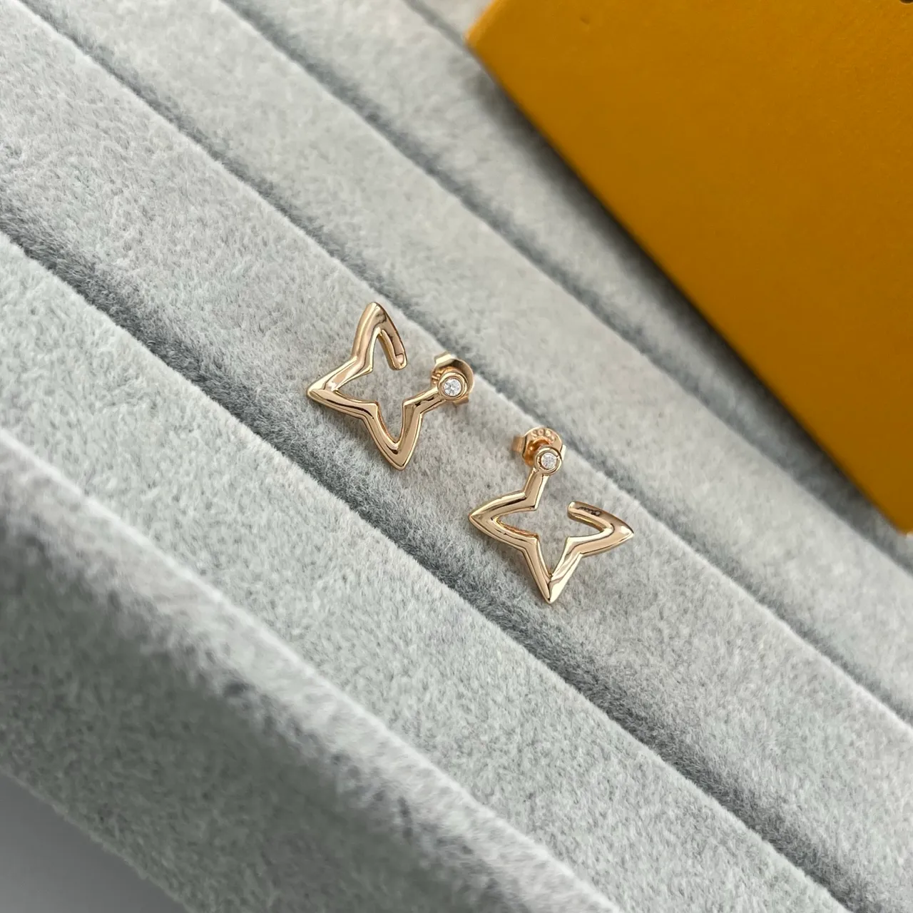 Louis Vuitton Gold Silver Star-Shaped Outline Hollow Silhouette Earrings