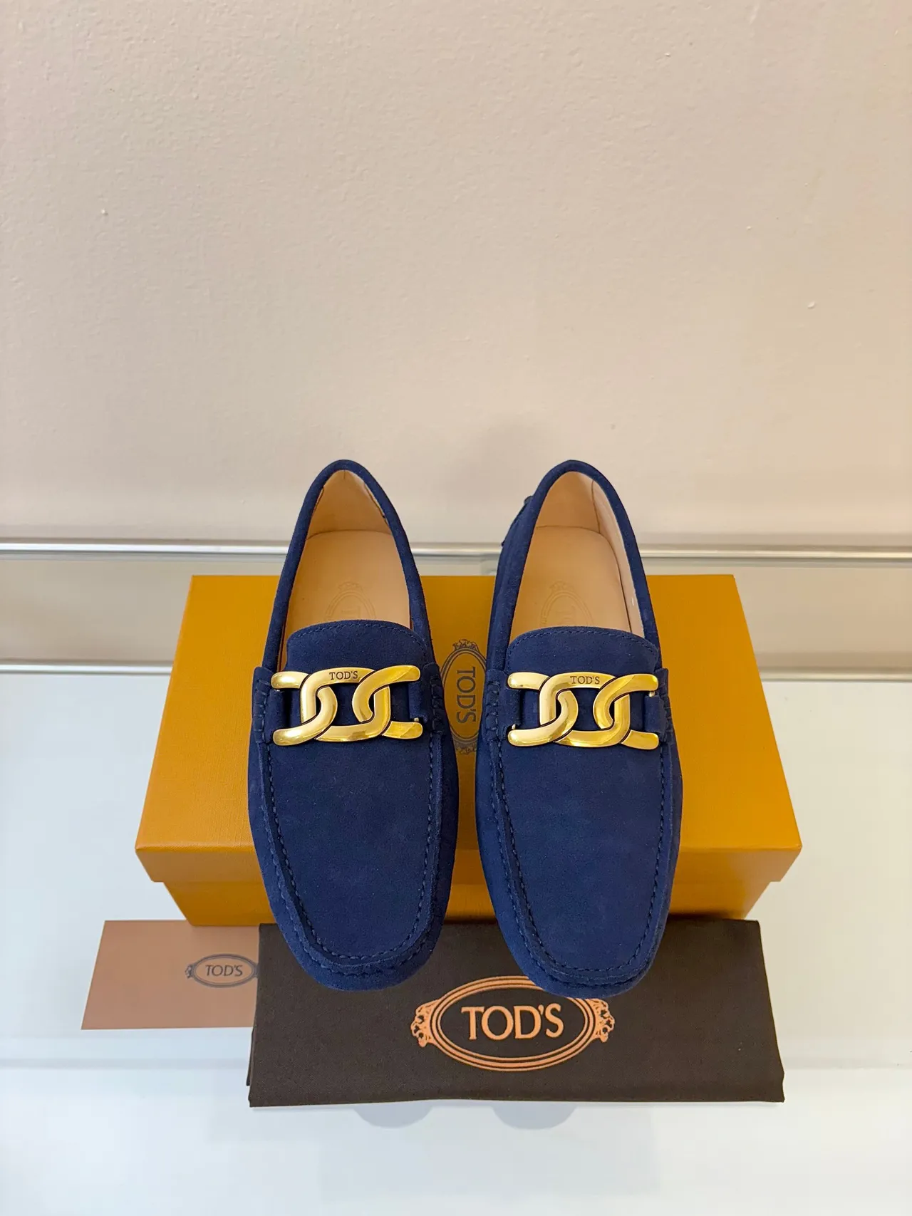 Tod's Double G Loafer Navy Suede Gold Buckle Loafers