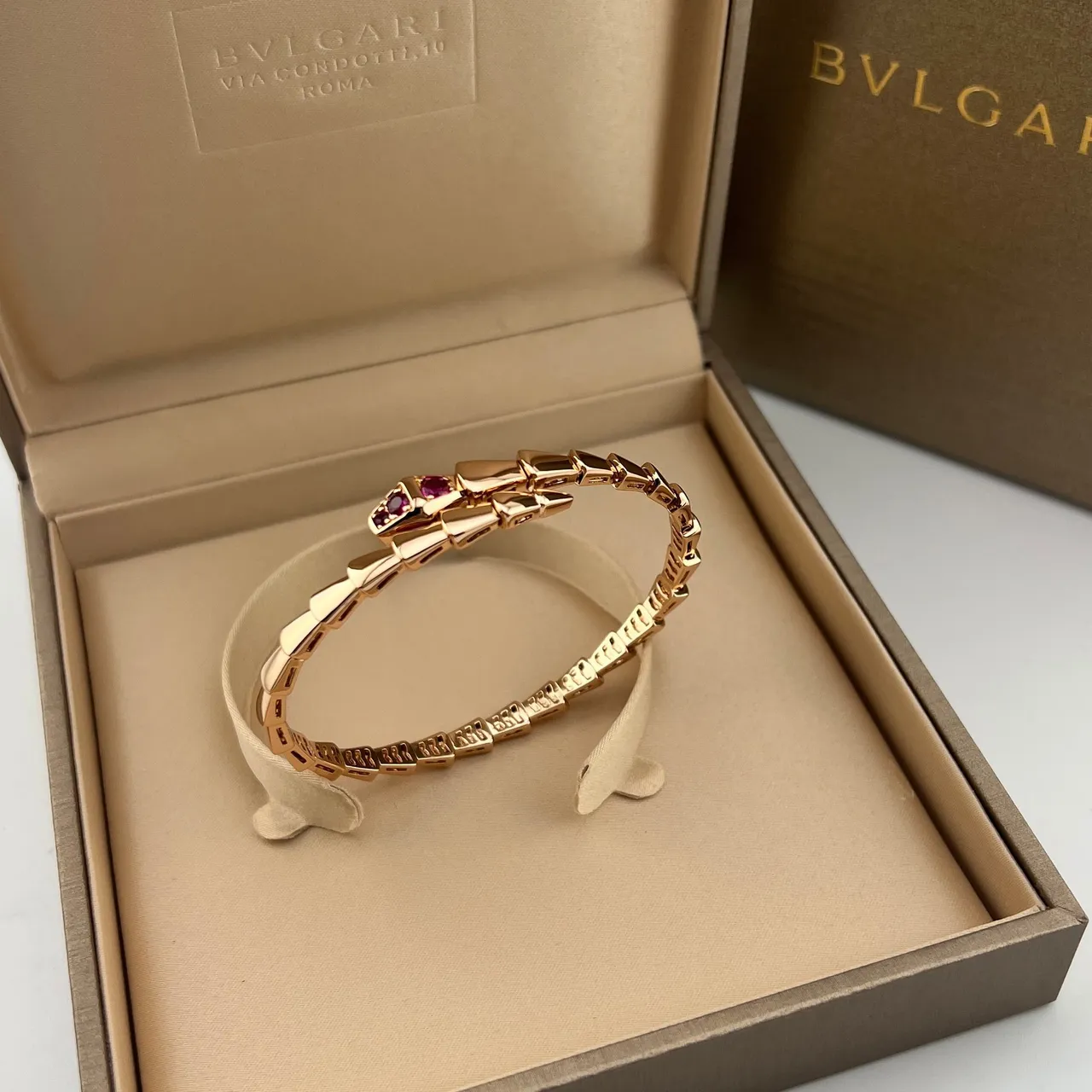 Bvlgari Serpenti Rose Gold Ruby-Eye Snake Bracelet