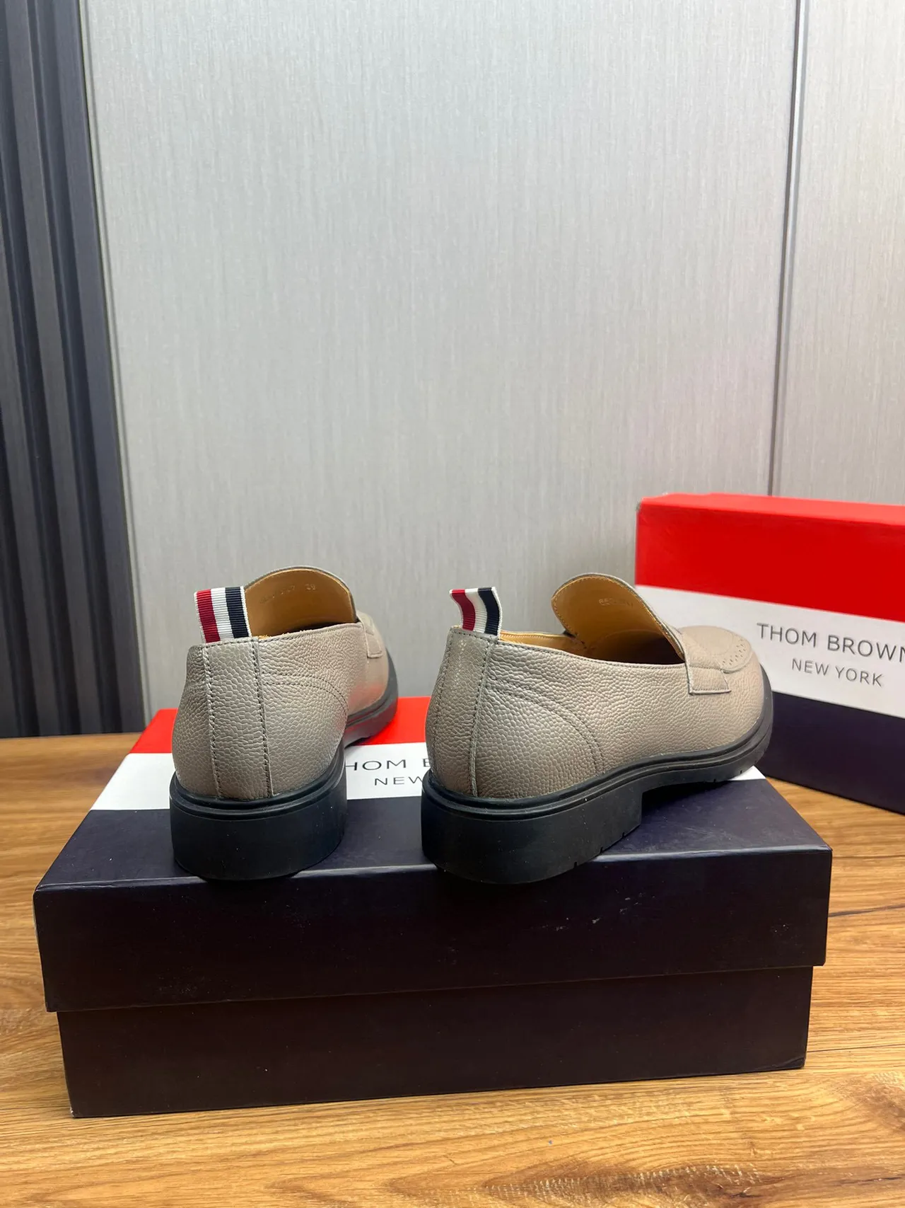 Thom Browne Gray Black Pebbled Leather Penny Strap Loafer