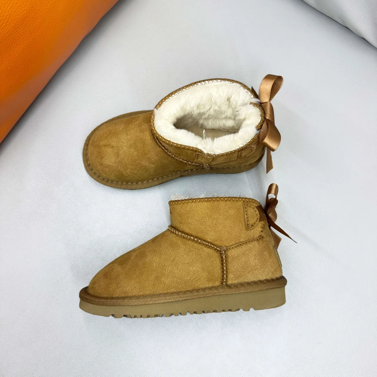 UGG Classic Mini Tan Suede Shearling-Lined Snow Boots