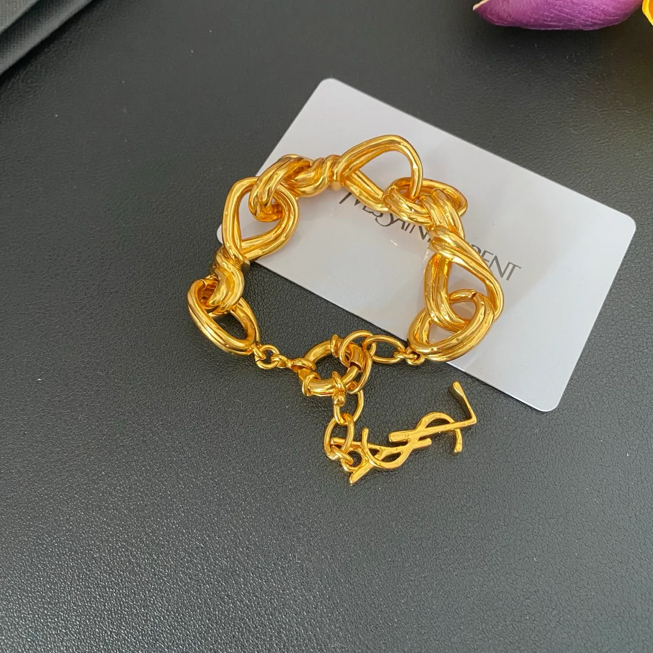 Saint Laurent Gold Twisted-Link Chain Polished Bracelet
