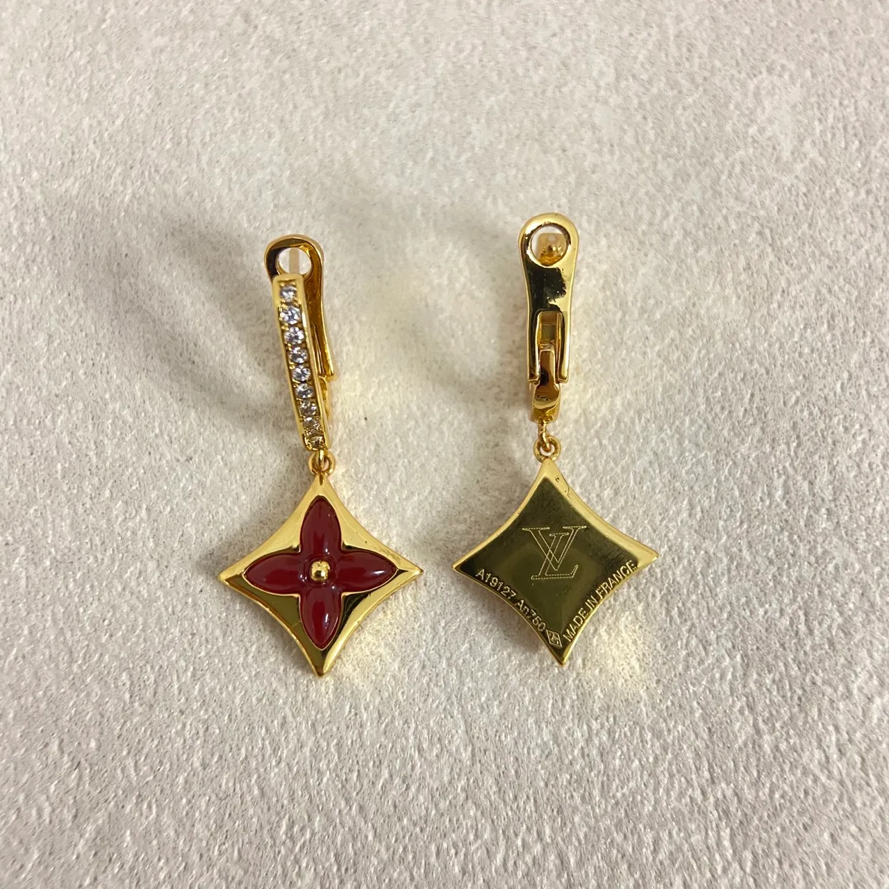Enamel Floral Quatrefoil Clip-On Dangle Earrings