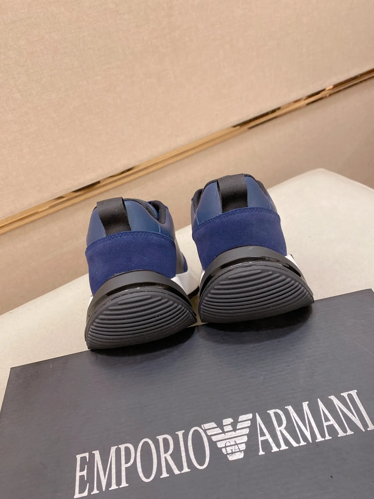 Armani Exchange Navy White Mixed-Material Upper Platform Sole Lifestyle Sneakers