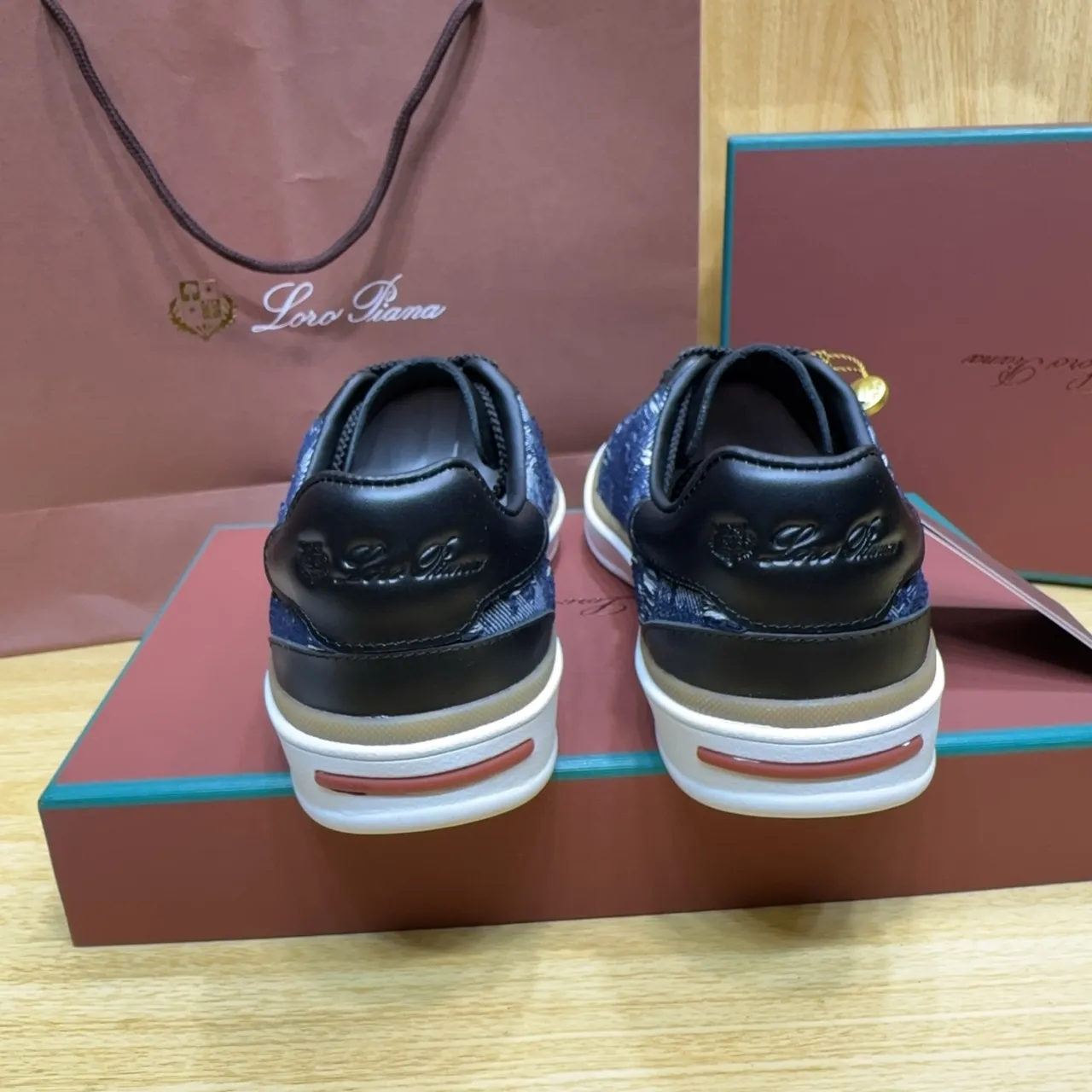 Loro Piana Denim-Textured and Black Leather Platform Lifestyle Sneakers