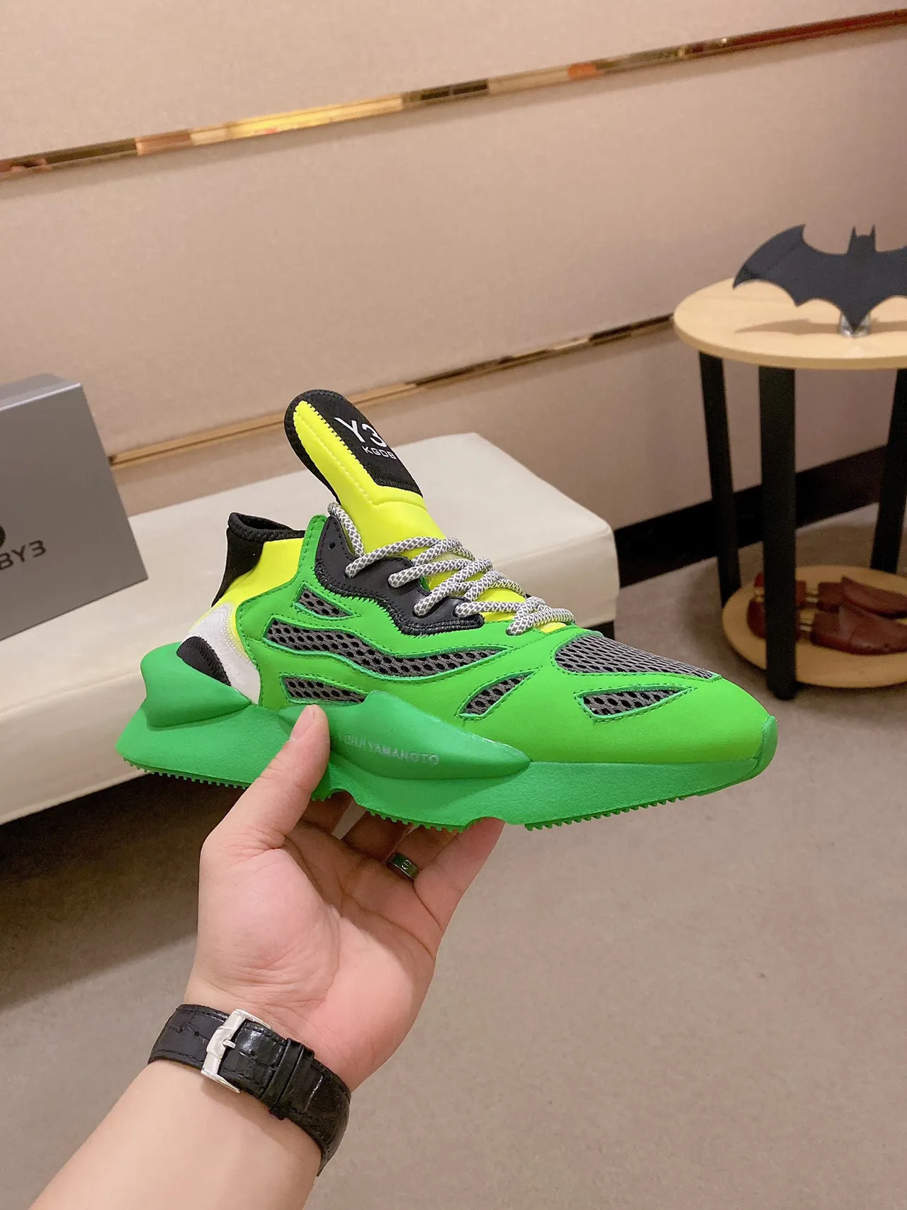 Y-3 Green Yellow Sculpted Sole Neon And Color Blocking Chunky Sneakers