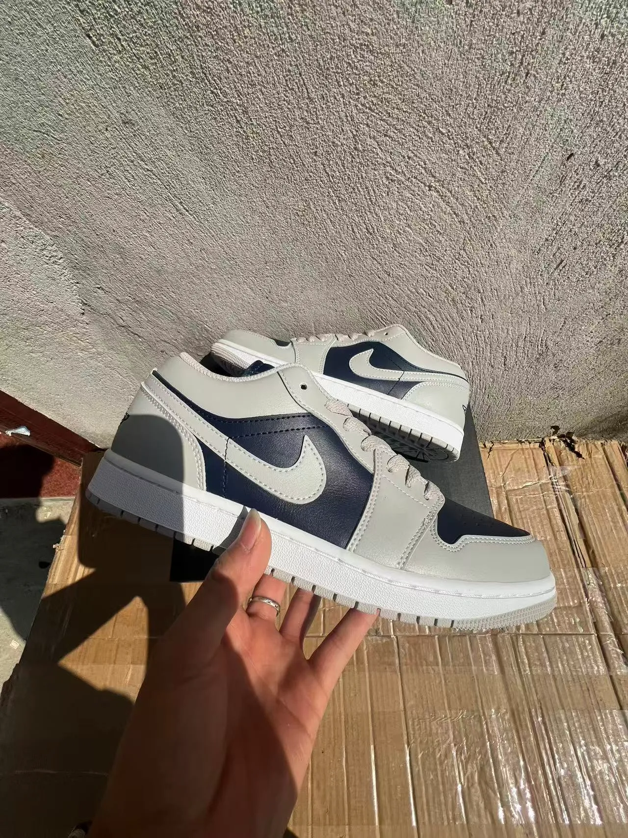 Nike Air Jordan 1 Low Gray Navy White Lifestyle Sneakers
